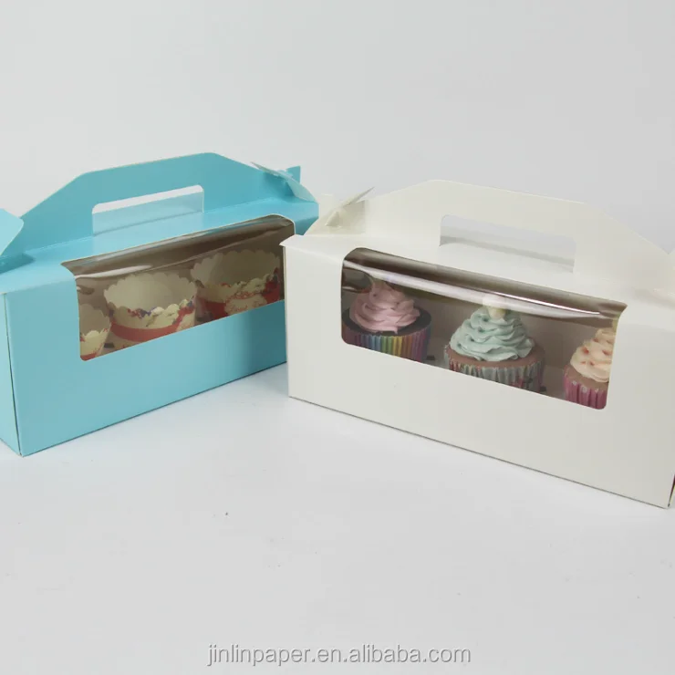 
Yiwu Cheap Cake Paper Boxes with Window Cupcake Box and Inserts with Handle 