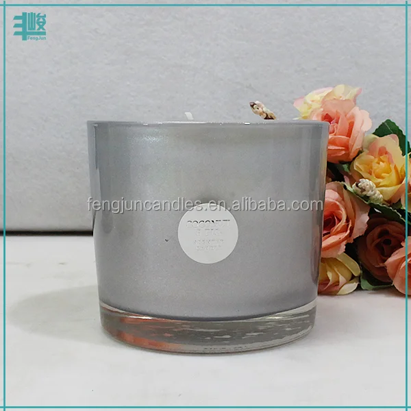 FJ-GB009Box metal effect silver color glass jar candle scents wholesale private candle labels with candle wick cotton yarn