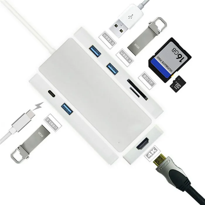 USB 3 1 Тип c к hdmi usb 0 концентратор порта TF/SD кард-ридер адаптер для Macbook