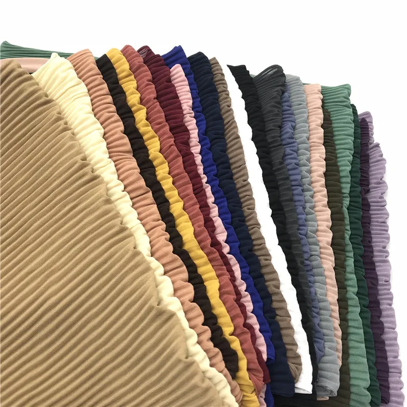 Оптовая продажа, Женский хиджаб, мусульманская однотонная плиссированная шаль, Летний шифоновый шарф