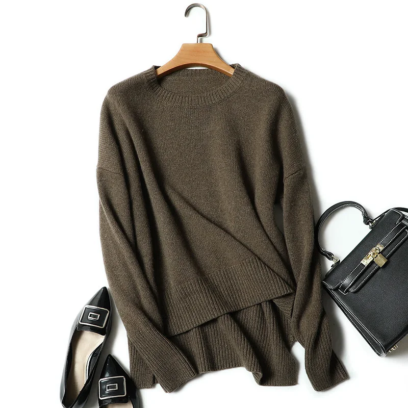 Women winter heavy sweater crew neck long sleeves pullover sweater 100% cashmere sweaters for ladies