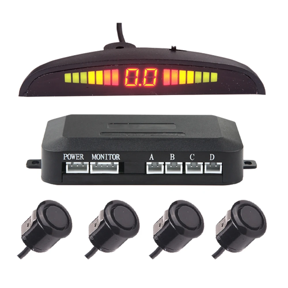 4 pcs 18.5mm Metal clip LED digital display Parking Sensors Car Reverse Backup Radar System with waterproof connector