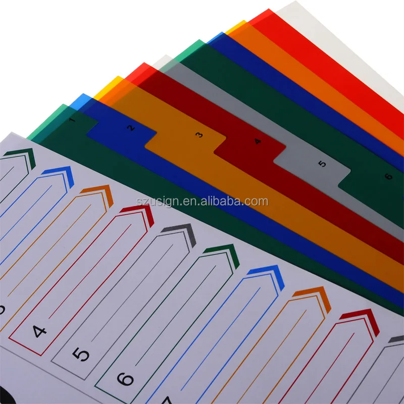 US-010 A4 assorted color PP Index Divider index cards