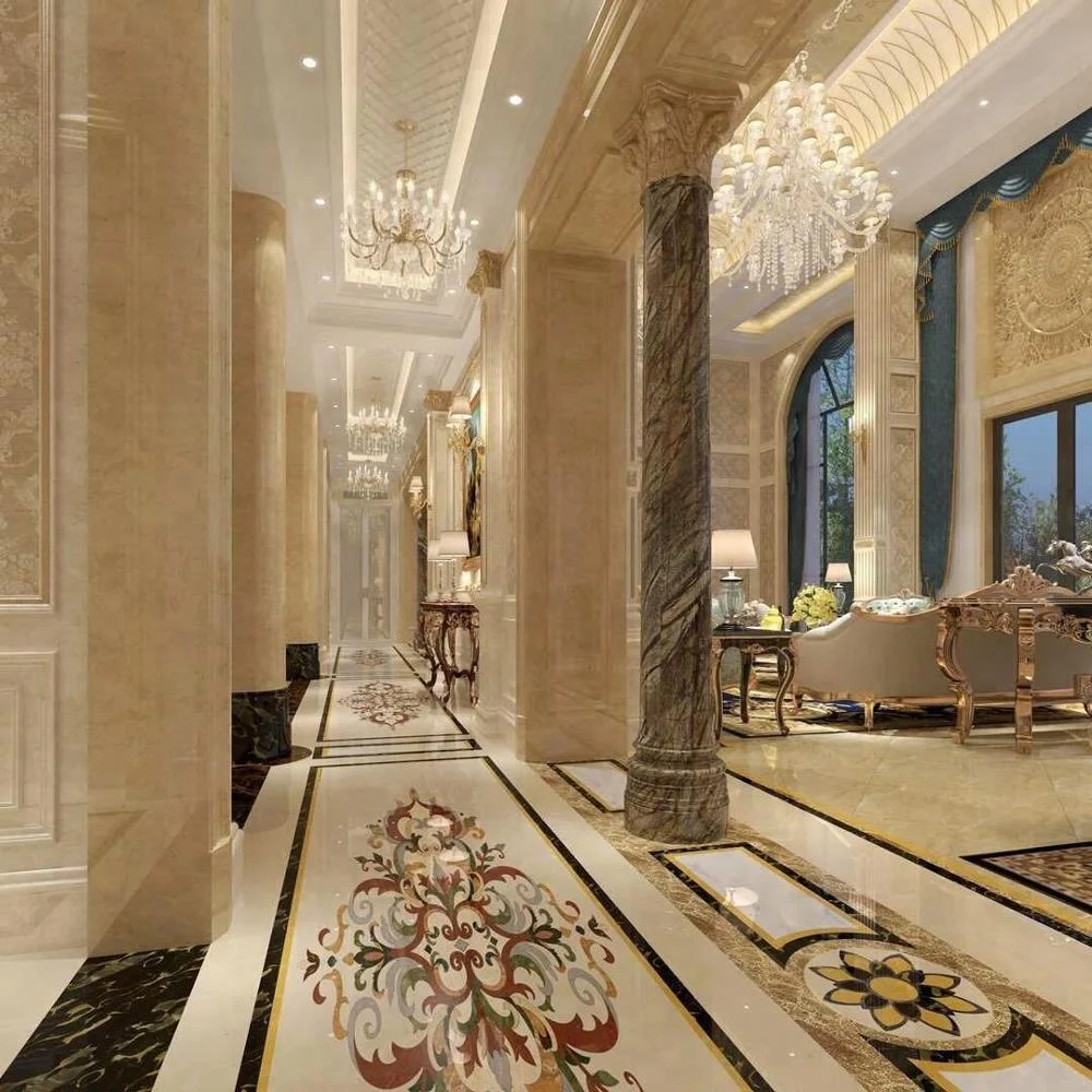 Customize lobby decorative floor design pattern waterjet marble medallion