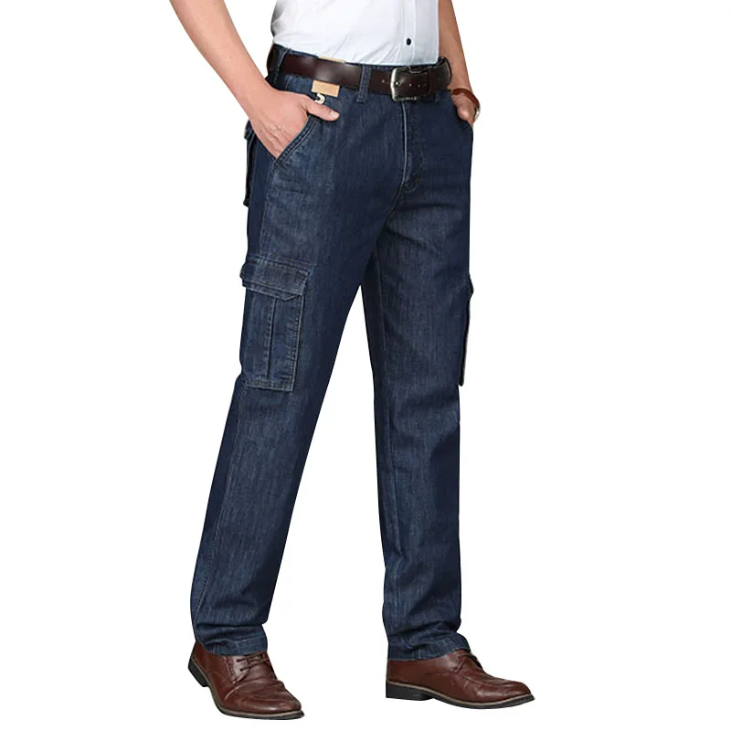 The straight man jeans regular big size add logo more pockets for work  customized yulin OEM jeans