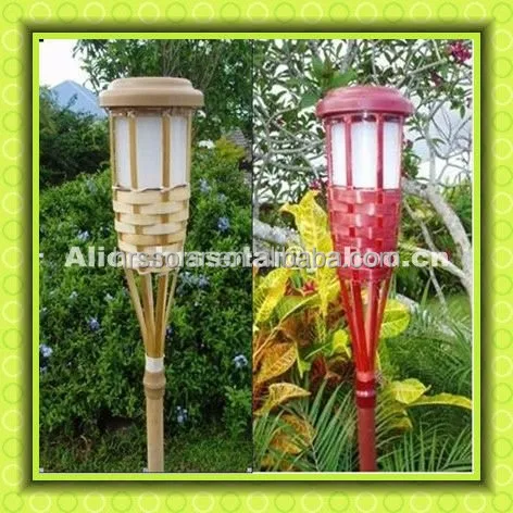 Bamboo material solar powered led garden lights ,solar tiki torch light