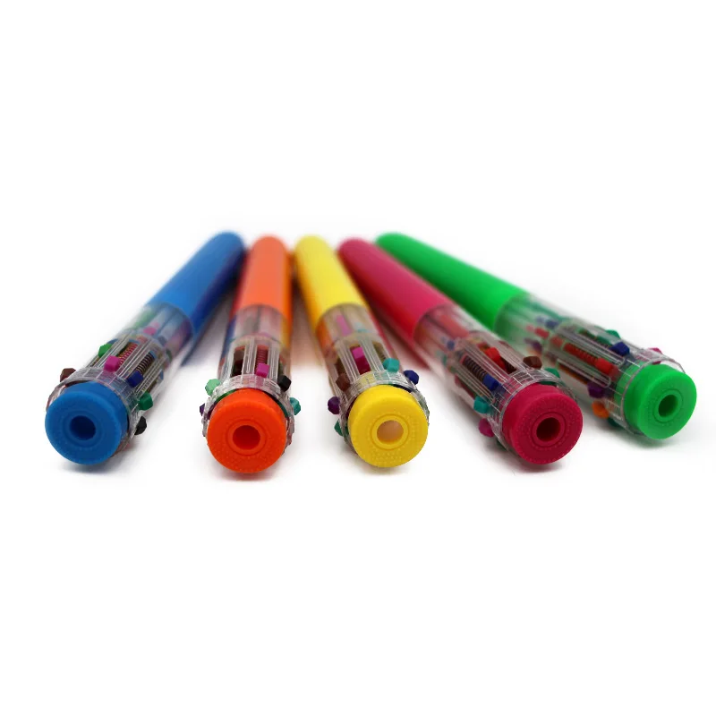 best seller plastic promotional 10 colors multi colors ball pen ten color refills ball point pen with heat transfer