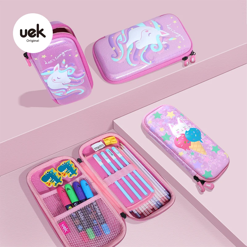 Uek kids cute sweet girls unicorn pencil box cat 3D pencil case animal children kawaii stationery