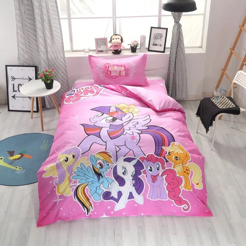 
Teen Girls Embroidery Cartoon, 100% Cotton Princess Lace Duvet Set, Kids Bedding Set image, Pink Twin Size 3Pcs 
