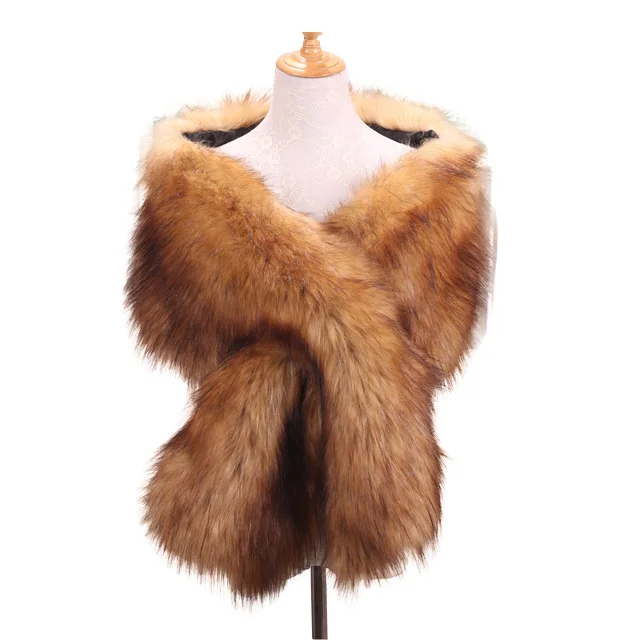 
Women High Quality Faux Fox Fur Scarf Thick Warm Fake Fur Collar Shawl 