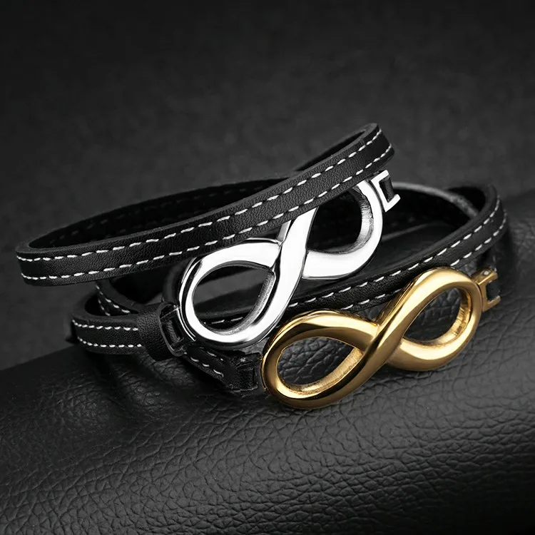 Couple Jewelry Wholesale Jewelry Store Online Marlary Fashion Stainless Steel Infinity Adjustable Leather Bracelet