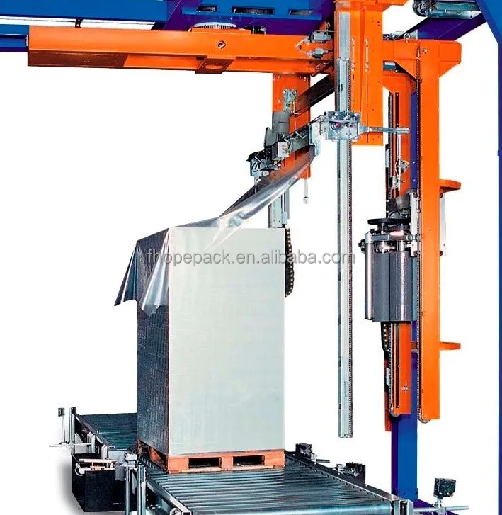 Rotary arm pallet stretch wrapper, turntable pallet wrapping machine