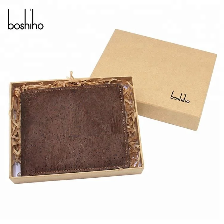 Boshiho Eco friendly product wholesale men dark brown cork wallet with coin pocket custom minimalist slim wallet