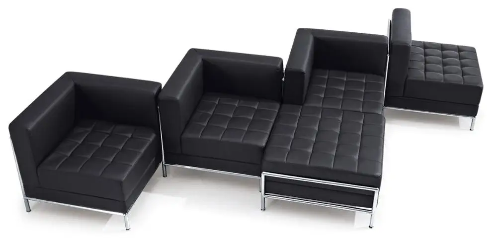Modern Home Design Chesterfield Sofa Set Stainless Steel Genuine Leather Office Public L Sectional Modular Combination Sofa sets