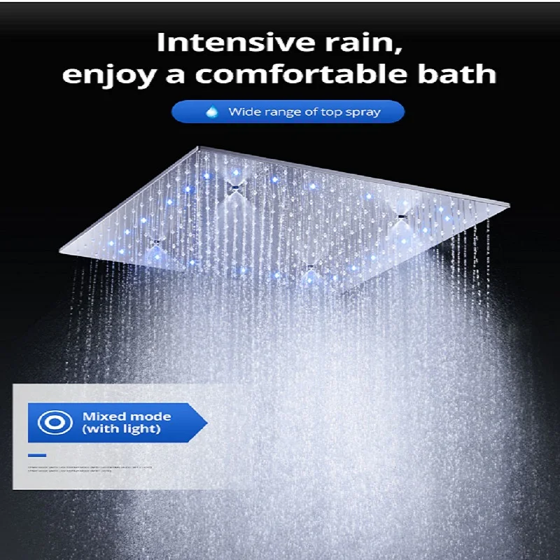 20 inch ceiling concealed 2 functions showerhead rain + mist factory supply new 304 ss ceiling shower head with led light