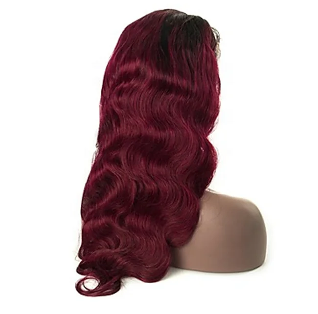 wholesale full lace wig ombre red burgundy wavy wig 1b 99j body wave long dark red wig