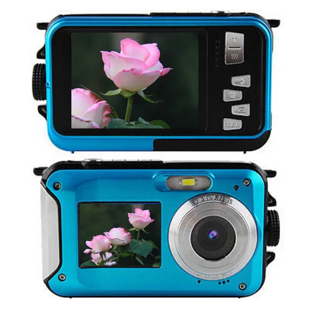 
 Новая водонепроницаемая цифровая камера 24 МП с двумя экранами (задняя 2,7 дюйма + передняя 1,8 дюйма), HD 1080P, 16-кратный зум, видеокамера  