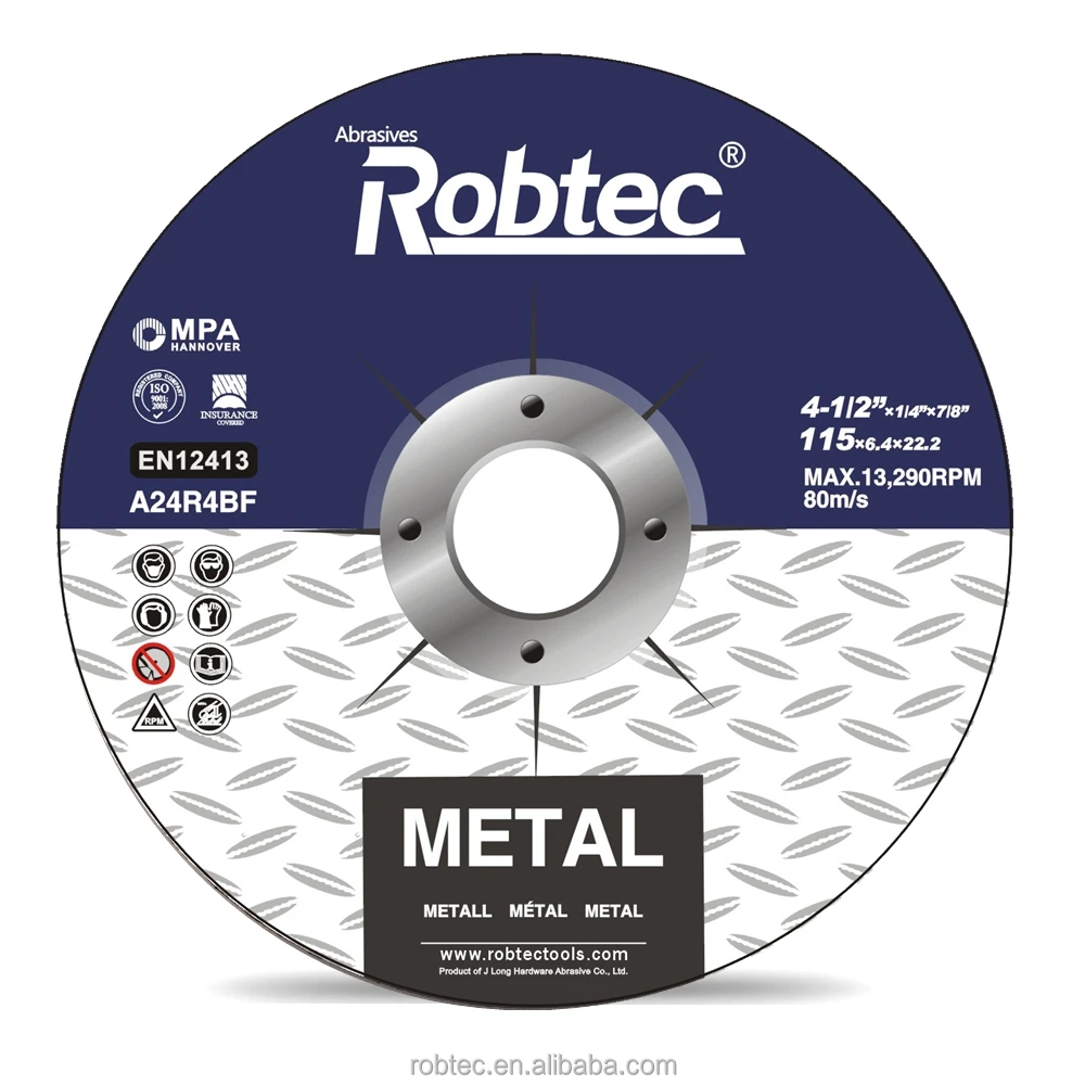 ROBTEC 4.5 inch 115*6.0*22.2mm China Abrasives Black Color Reinforced Metal Grinding Disk/wheel/Disc
