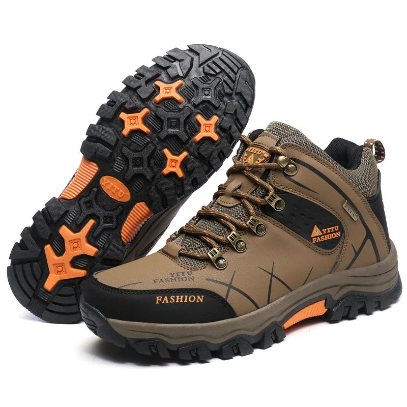 Waterproof Hiking Shoes for Men Shockproof Non-Slip Leather Warm High-top Outdoor Snow Lightweight Hiking Running Shoes