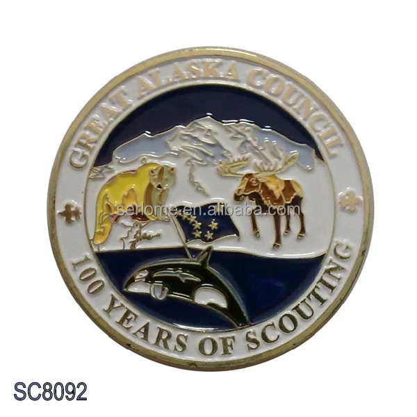 Custom Desgin Antique Brass Round Alaska Zinc Alloy Metal Soft Enamel Commemorative Challenge Coin