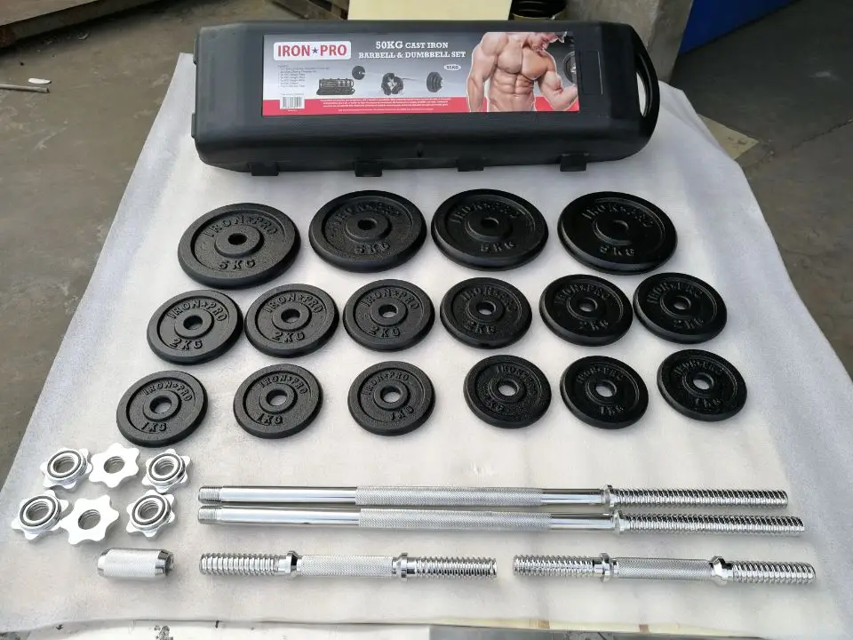 
50KG Black Paint Barbell Dumbbell Set with Case 
