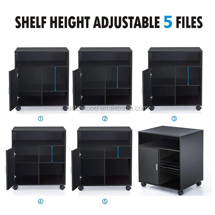 Office furniture use for Printer Stand Wood Work Cart with wheels in Black