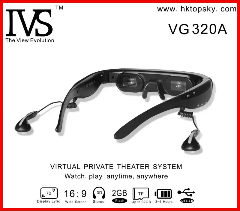 Popular 72inch video glasses portable mobile movies FPV goggles, AV IN to with TV tuner, PS2/3, 4GB memory