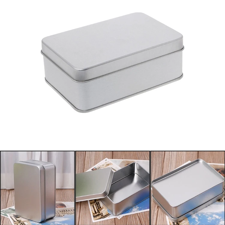 Money Coin Candy Keys Portable Rectangle Small Metal Headphones  Boxes Silver Flip Cheap Storage Tin Can