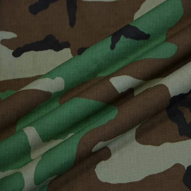 T/C 65/35 Ripstop Uniform used Woodland camouflage fabric