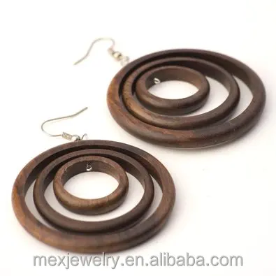 Женские деревянные круглые коричневые Висячие серьги-кольца triunit три в одном