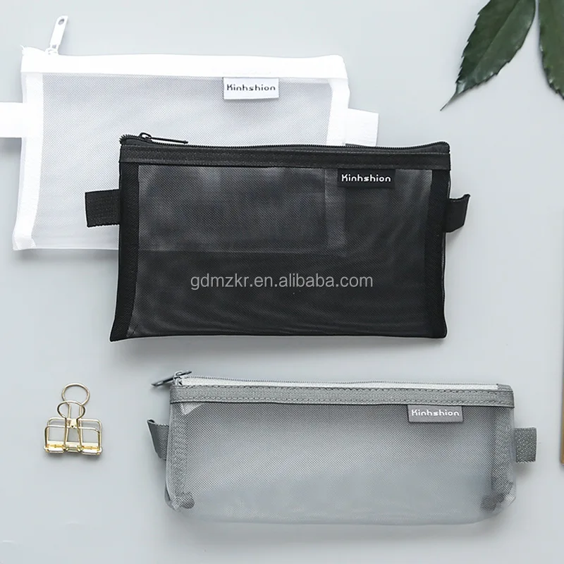 Wholesale custom clear transparent plastic school mesh pencil case and bag