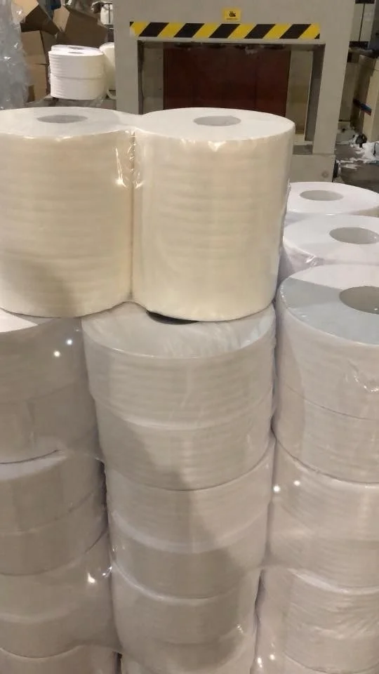 Automatic heat shrinking small bobbin paper maxi jumbo roll toilet paper wrapping package machine