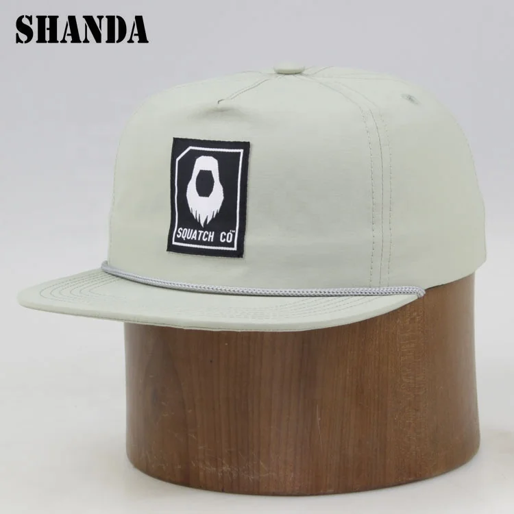 unisex custom label tag camcel nylon five panel hat adjust nylon belt strap hat