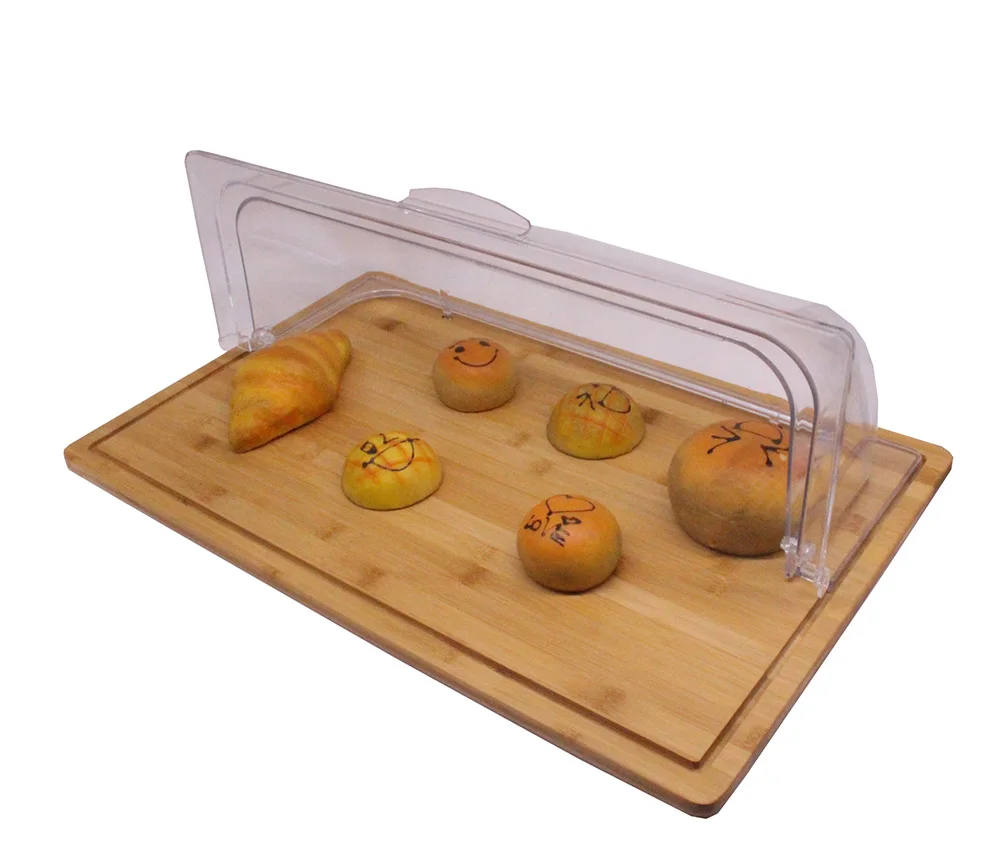 Customized Rectangular Bamboo Bread Board Tray with Clear Lid--BIG