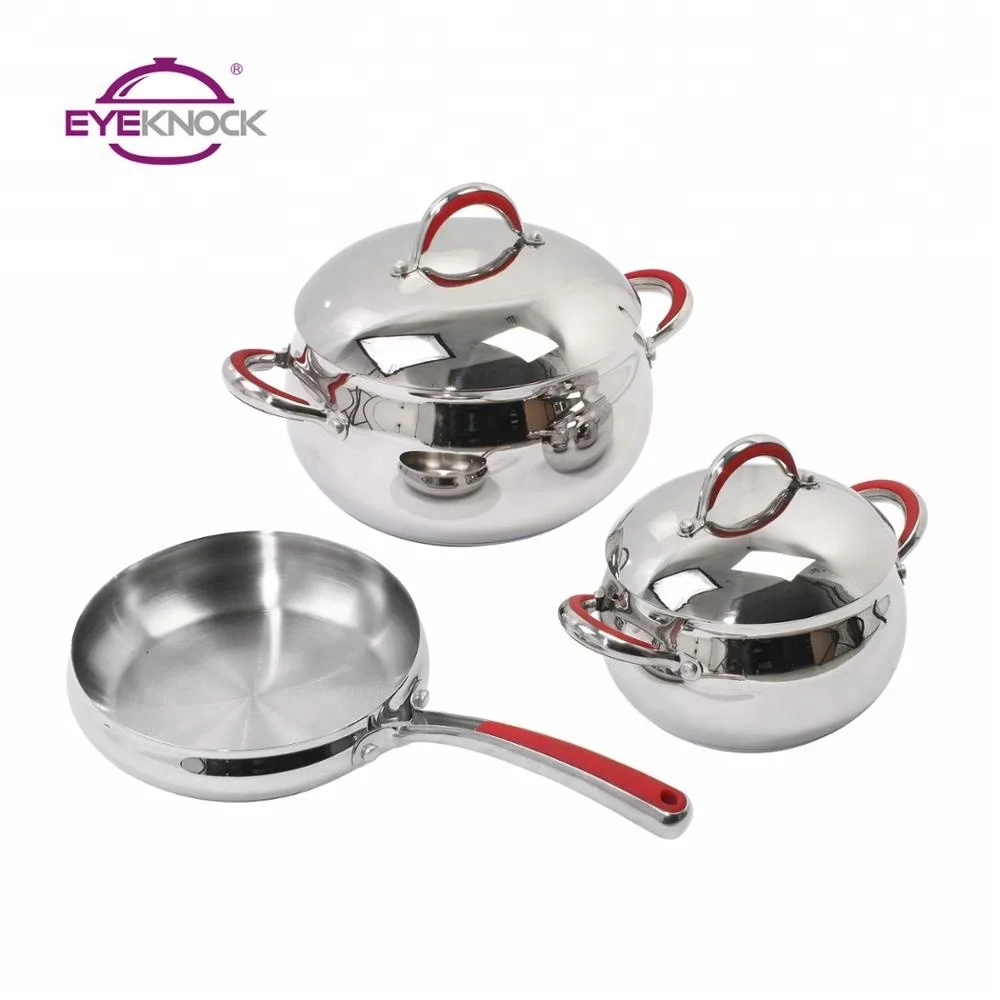 Unique belly shape stainless steel cookware with silicone handle