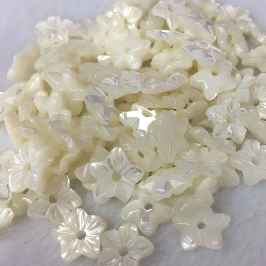 White Mother of Pearl Carved flower jewelry beads, Loose shell flower beads wholesale