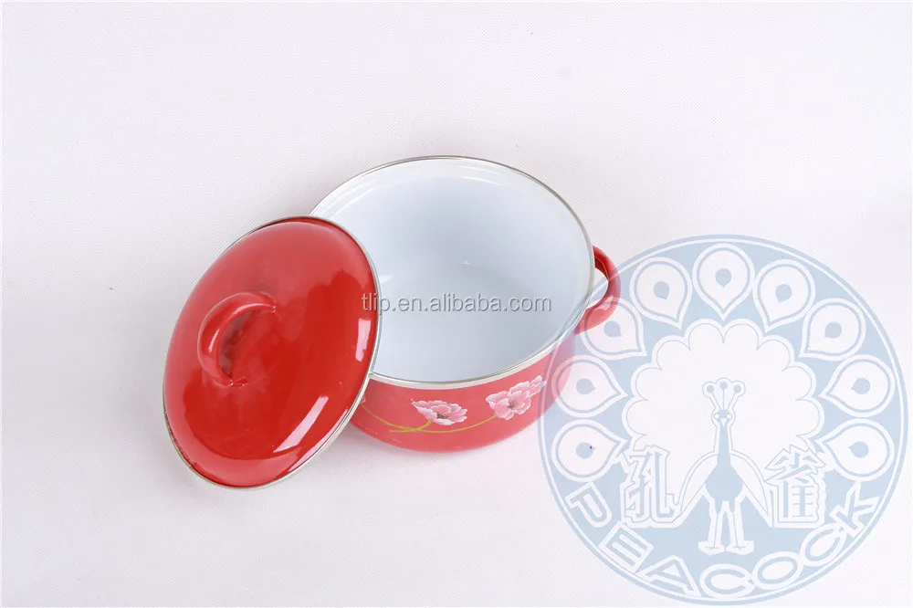 
New product 16-24cm cooking pot cast iron red flower color enamel casserole set with glass lid/enamel lid 
