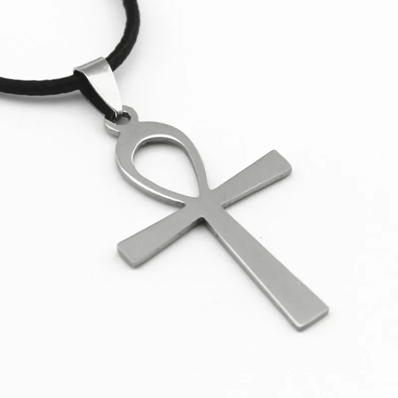 New Arrival Silver plated Alloy Ancient Egyptian Anka Cross Pendant Necklace With Leather Chain for the symbol of life Jewelry