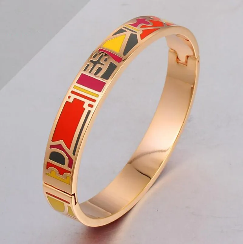 Artificial New Pink Waves Cuff Hinged Enamel Fake Gold Jewelry Jewellery Bracelet Bangle Models Gold 18K Cuff Bangle