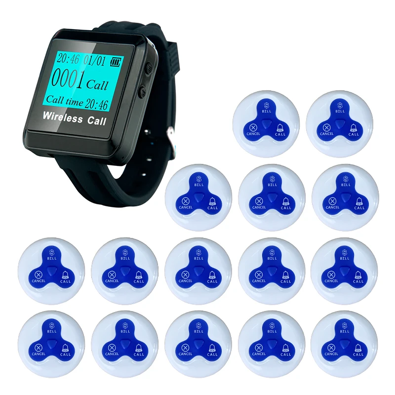 Artom restaurant  cafe hotel room service call system Smart wireless wrist watch pager receiver with 10 call buttons