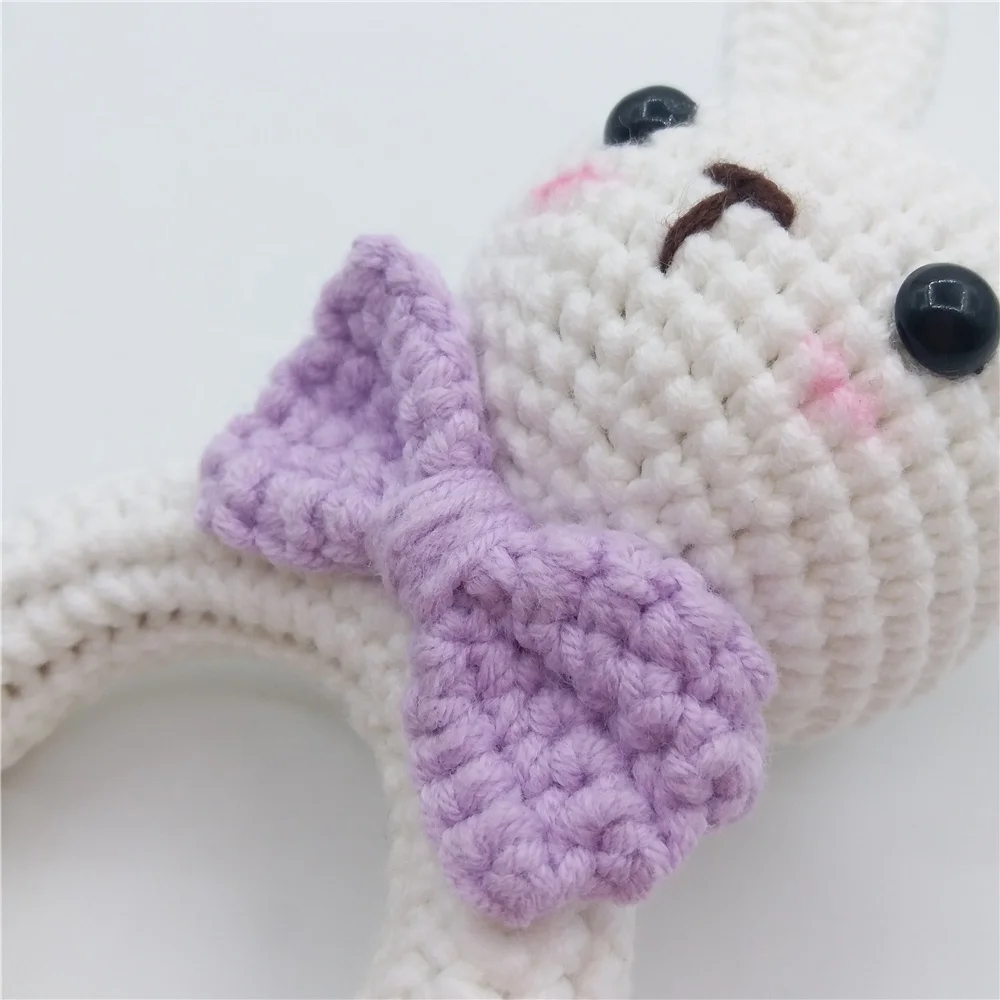 Natural Organic Cotton nursery crochet Stuffed animal Amigurumi bunny Rabbit toy gift baby teething rattle