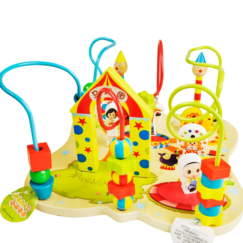 Wooden Cartoon Animal Circus Bead Maze Roller Coaster Activity Cube Toy Early Education Kids Educational Toys