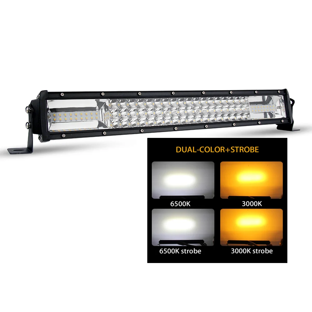Triple Row Dual color 22inch 32inch flashing Amber Strobe barra led 4x4 Car Warning led light bar for trucks