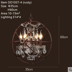 Деревенский креативный Ретро винтажный железный подвесной светильник для ресторана антикварные подвесные светильники светодиодные Лофт круглый шар Хрустальная люстра светильники
