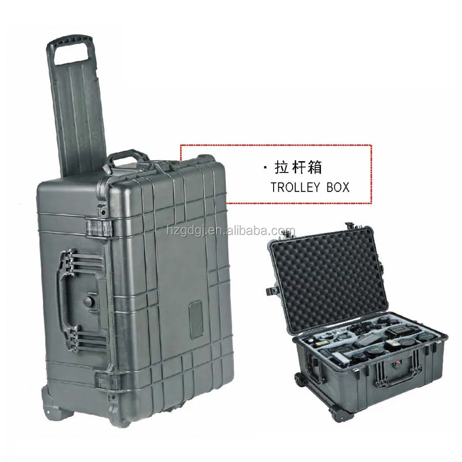 hard plastic water proof case with trolley wheels
