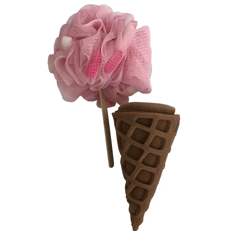 China supplier wholesale Ice cream cone shape bath sponge bath shower puff wash sponge