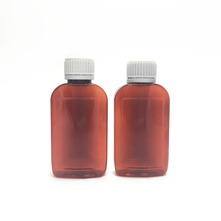 120ml plastic flat empty syrup amber liquid medicine bottle