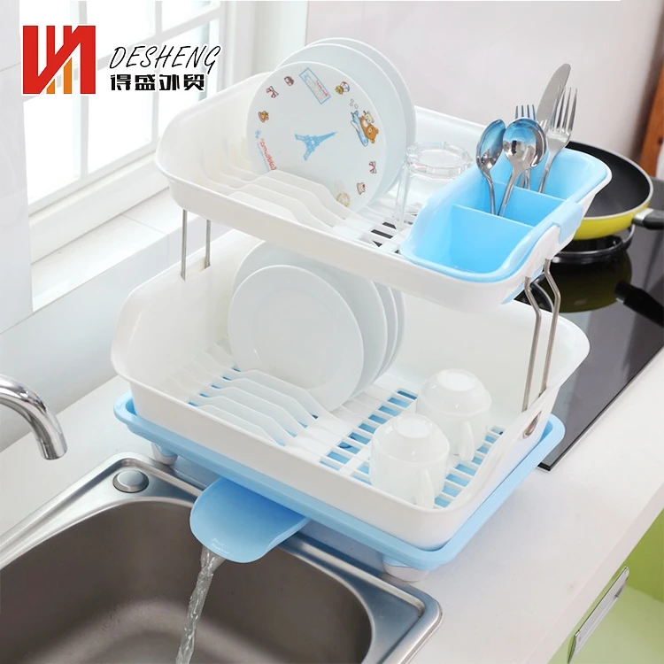 Многофункциональная Двухуровневая корзина для хранения на раковину, кухонные стойки для посуды, складная пластиковая сушилка для посуды