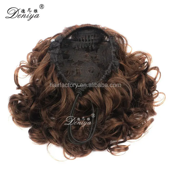 
Medium long curly high quality drawstring synthetic bun hair pieces 