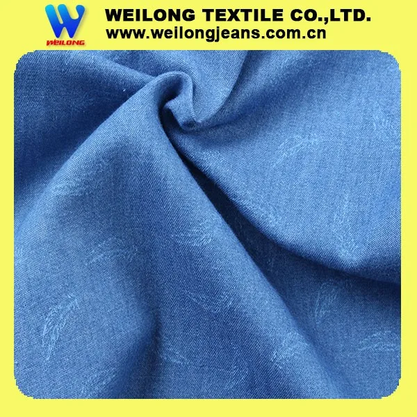 Thin light weight 100% cotton feather printed indigo blue denim fabric for T-shirt cloth